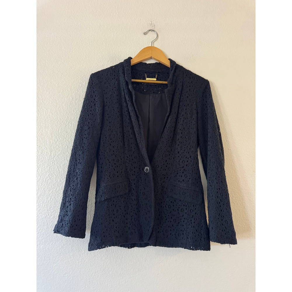 Dana Buchman Floral Lace Blazer Single Button Lined Jacket Size 6 Black Exc